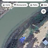 2025-08-24 15.06.23 According to Google Maps, we're cruising - with the boat - on dry land... (Google Maps clearly hasn't updated properly since rain in July, a month ago.)